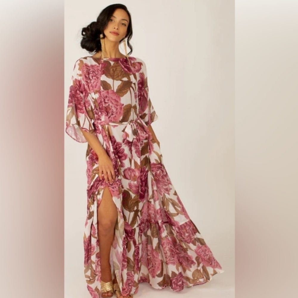 JOYFOLIE SEVERINE DRESS IN SHEER BOUGAINVILLE A FLORAL